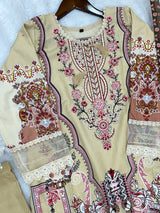 1449 Pakistani Embroidered Suit - Sand Beige