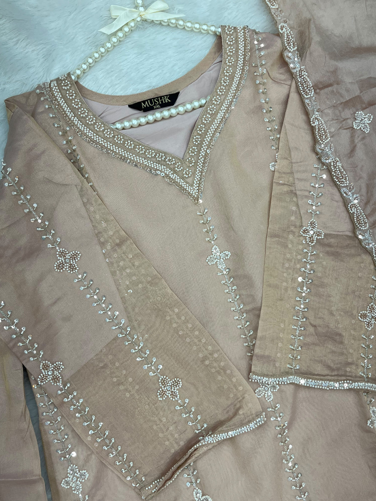 1428 Heavy Pakistani Partywear - Nude Peach