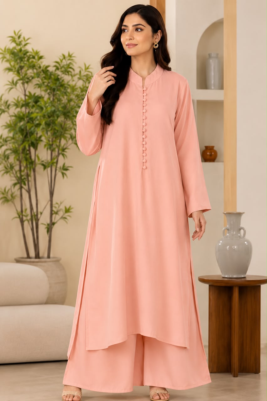 1062 Modest Mandarin Coord Set - Pink