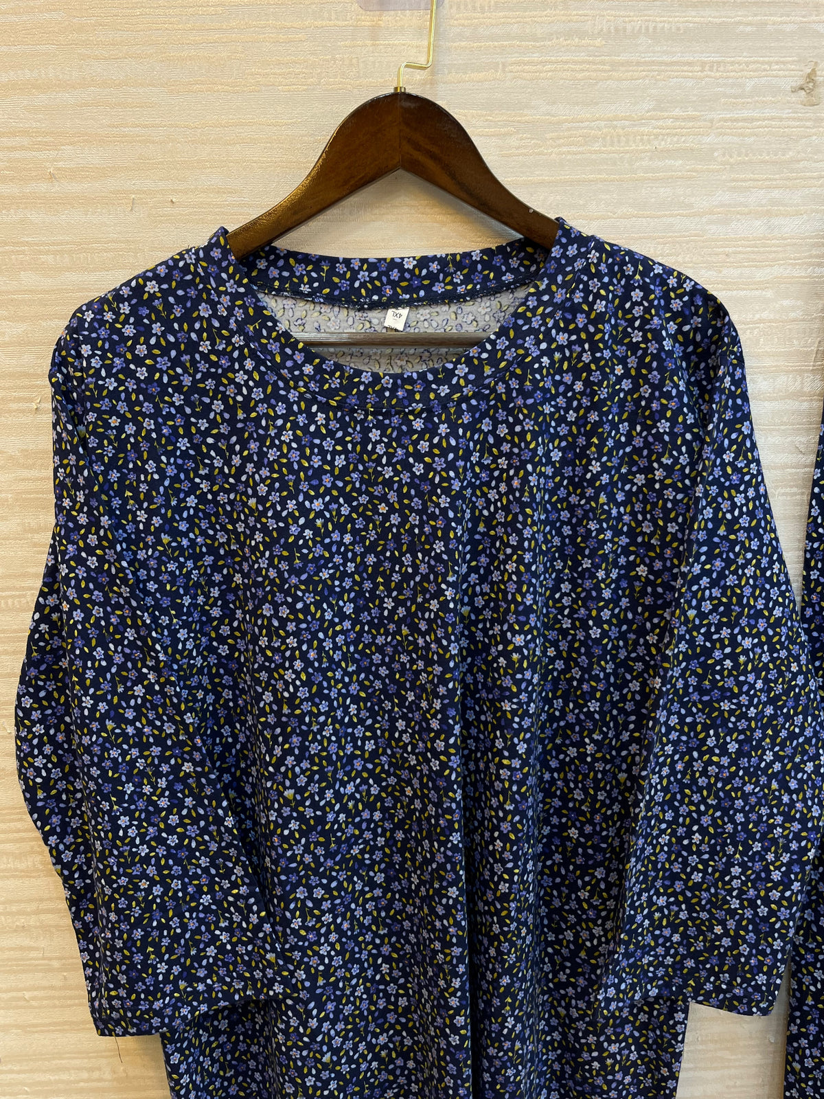 1448 Korean Printed Night Wear - Dark Blue