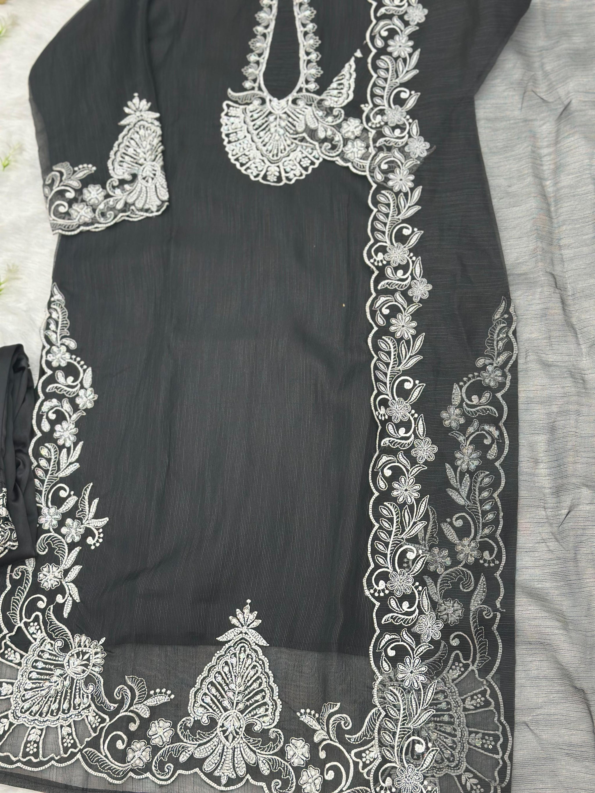 623 Premium Embroidered Pakistani Party Wear - Black