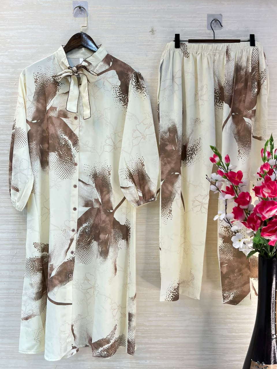 1192 Floral Printed Coord Set -  Coffee