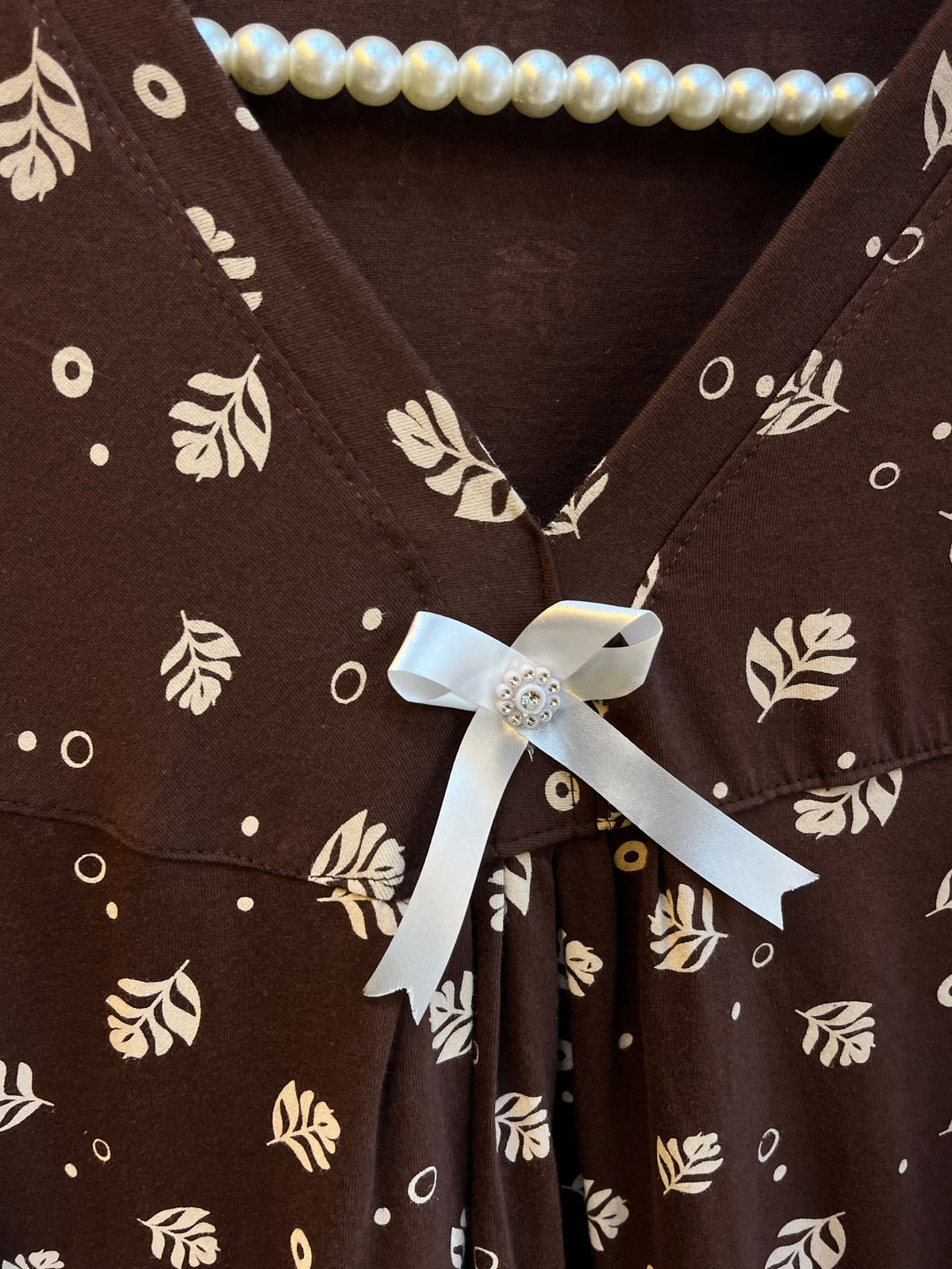 1454 Korean Printed Night Wear - Coffee Brown