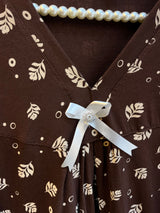 1454 Korean Printed Night Wear - Coffee Brown