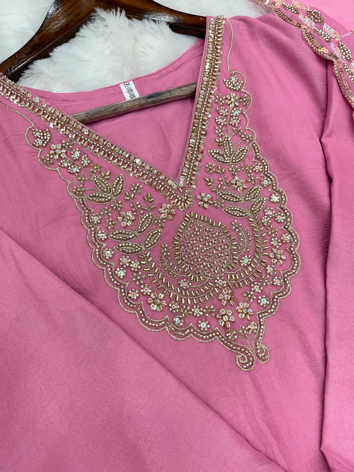 1204 Floral Hand-Work Partywear - Dusty Pink