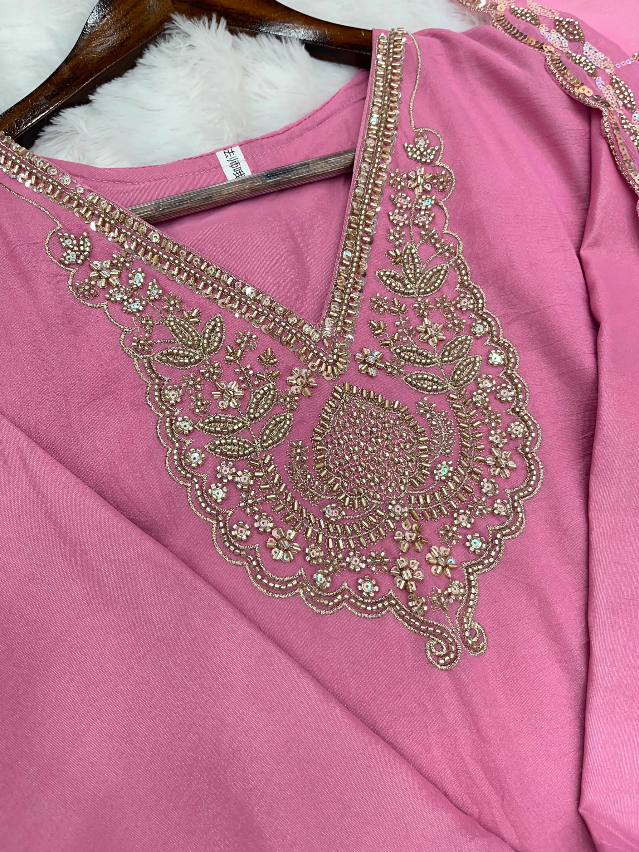 1204 Floral Hand-Work Partywear - Dusty Pink