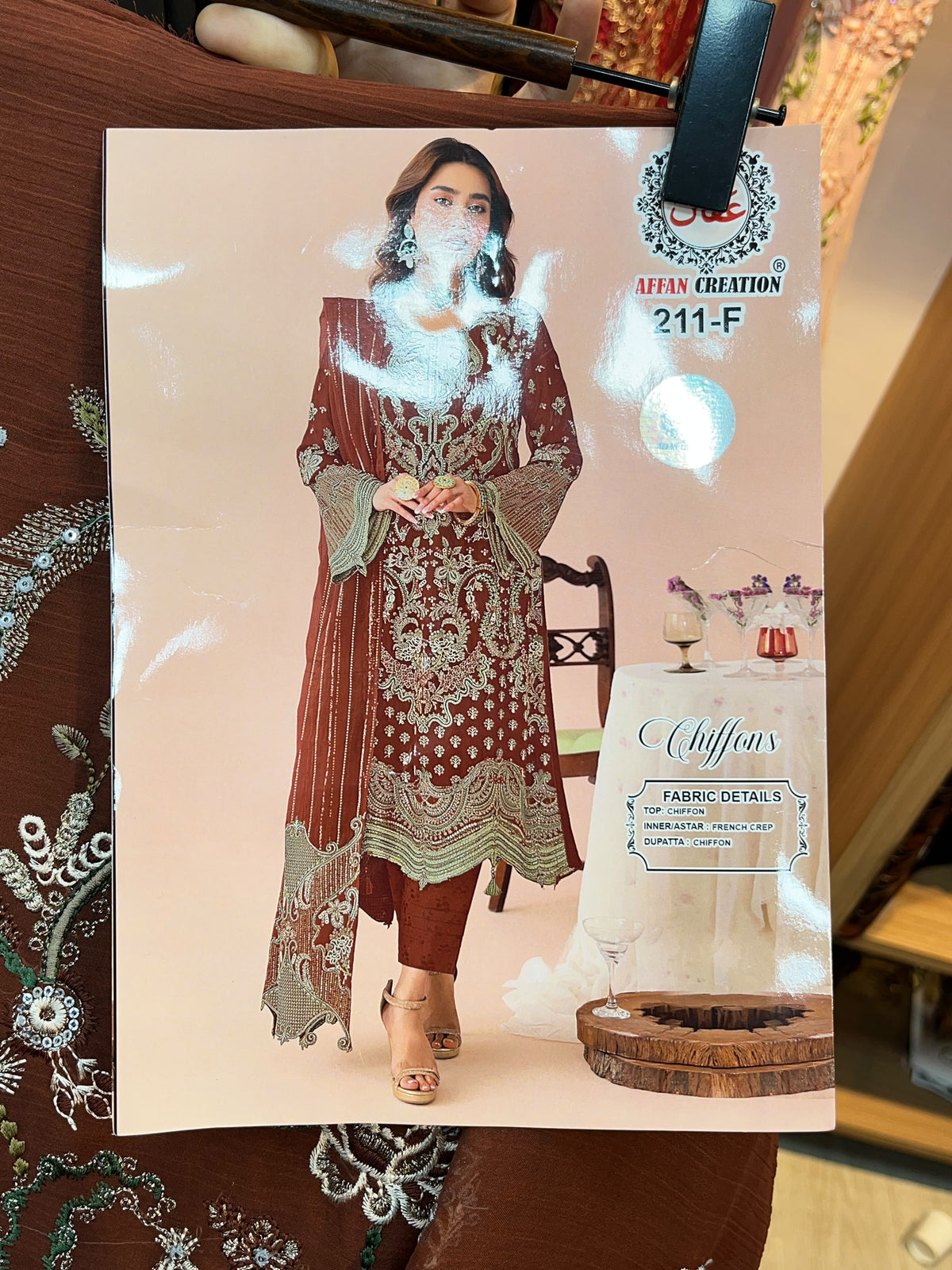 1782 Pakistani Unstitched Party Wear - Rust Brown