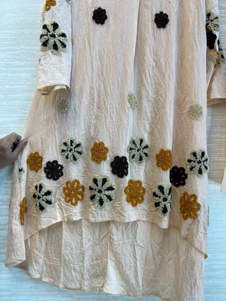 1097 Floral Embroidered Coord Set - Nude Beige