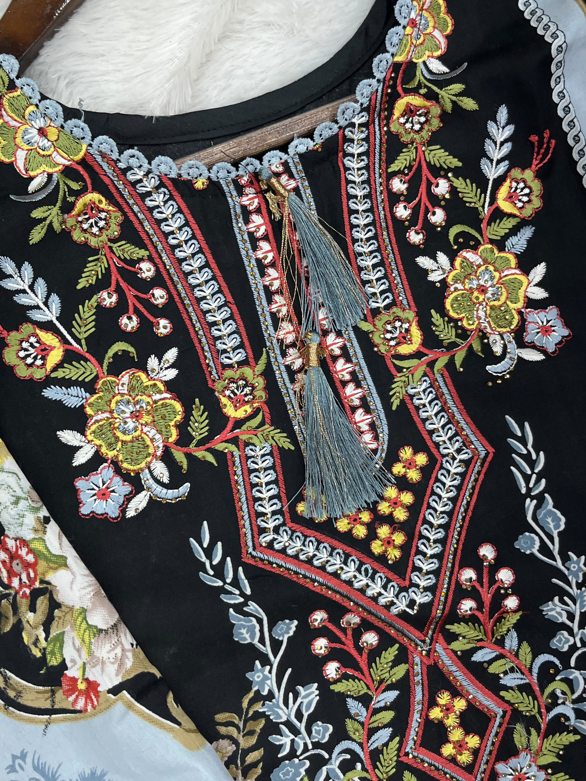1449 Pakistani Embroidered Suit - Black