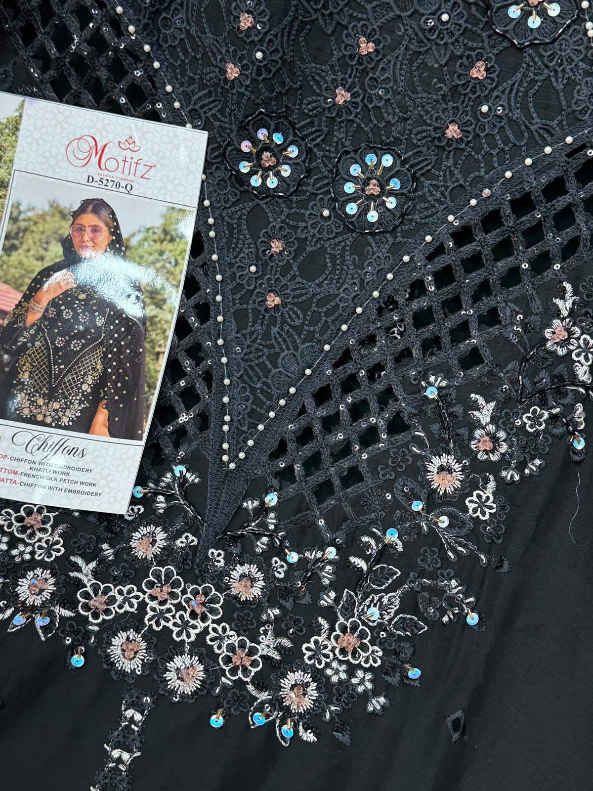 1442 Motifz Unstitched Partywear - Black