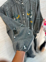 1210 Embroidered Denim Gown - Ash Grey