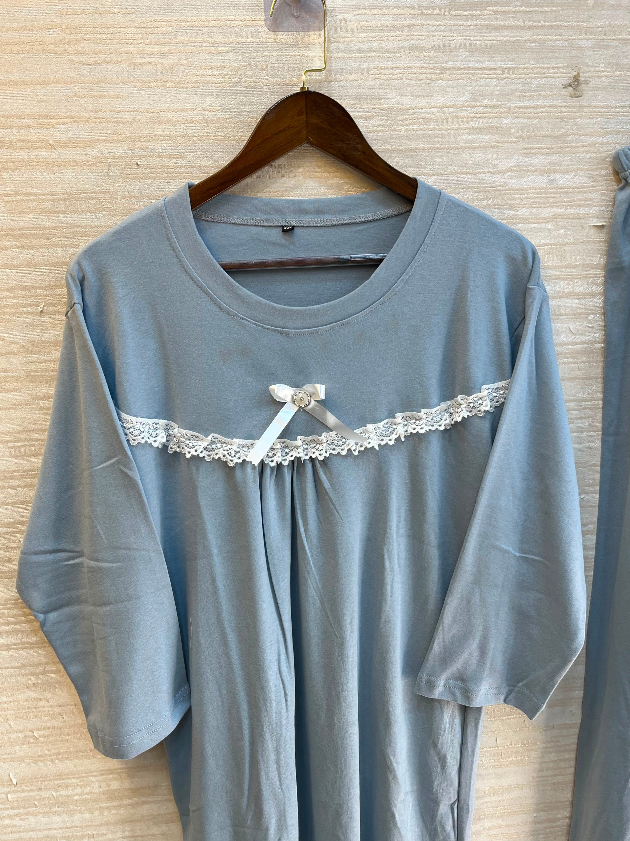 1211 Korean Bow Night Wear - Ice Blue