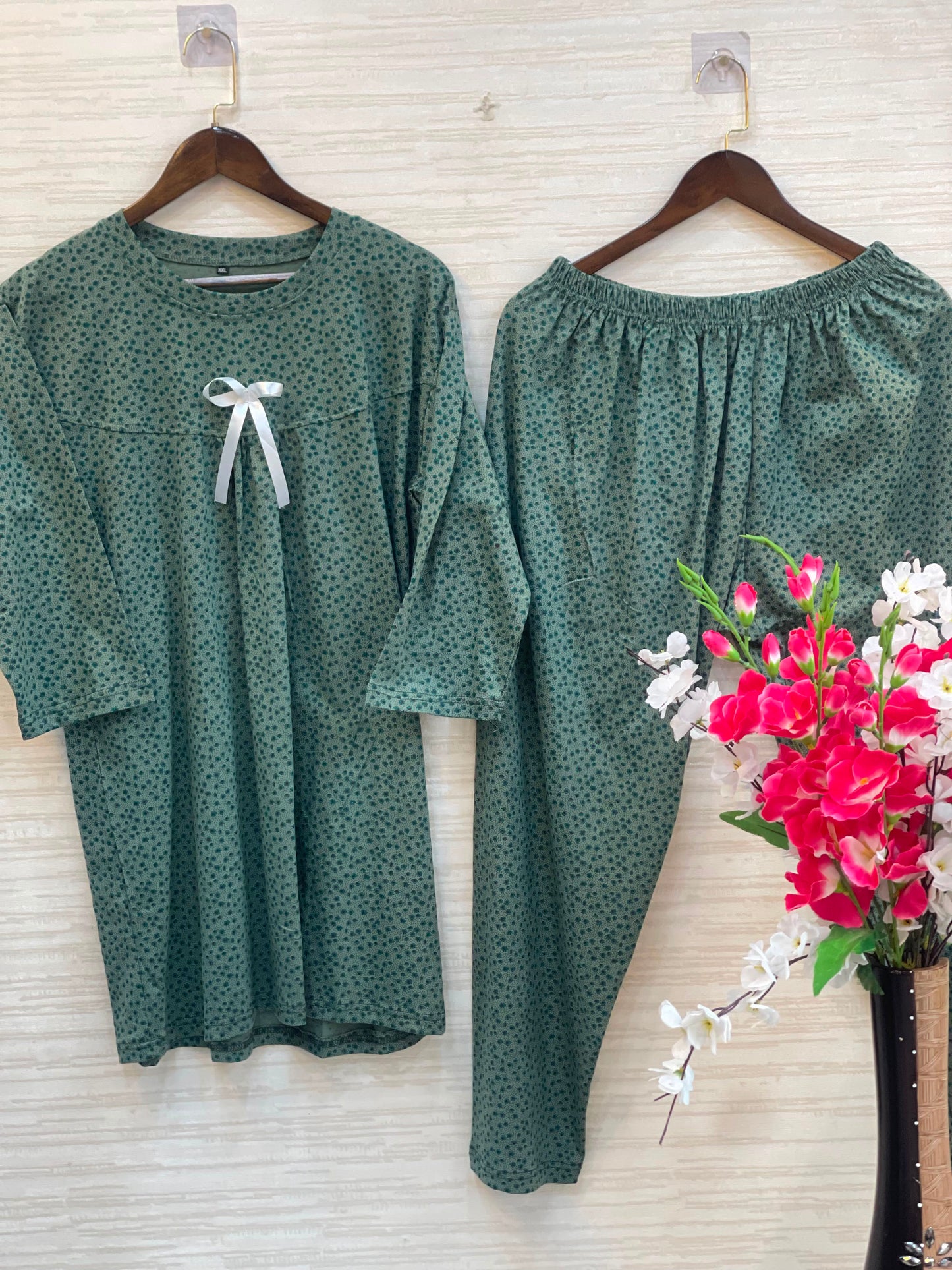 1014 Korean Bow Night Wear - Dusty Olive