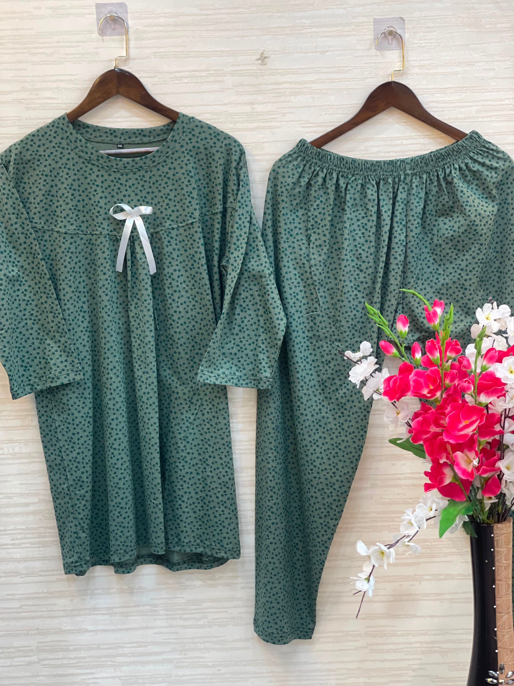 1014 Korean Bow Night Wear - Dusty Olive