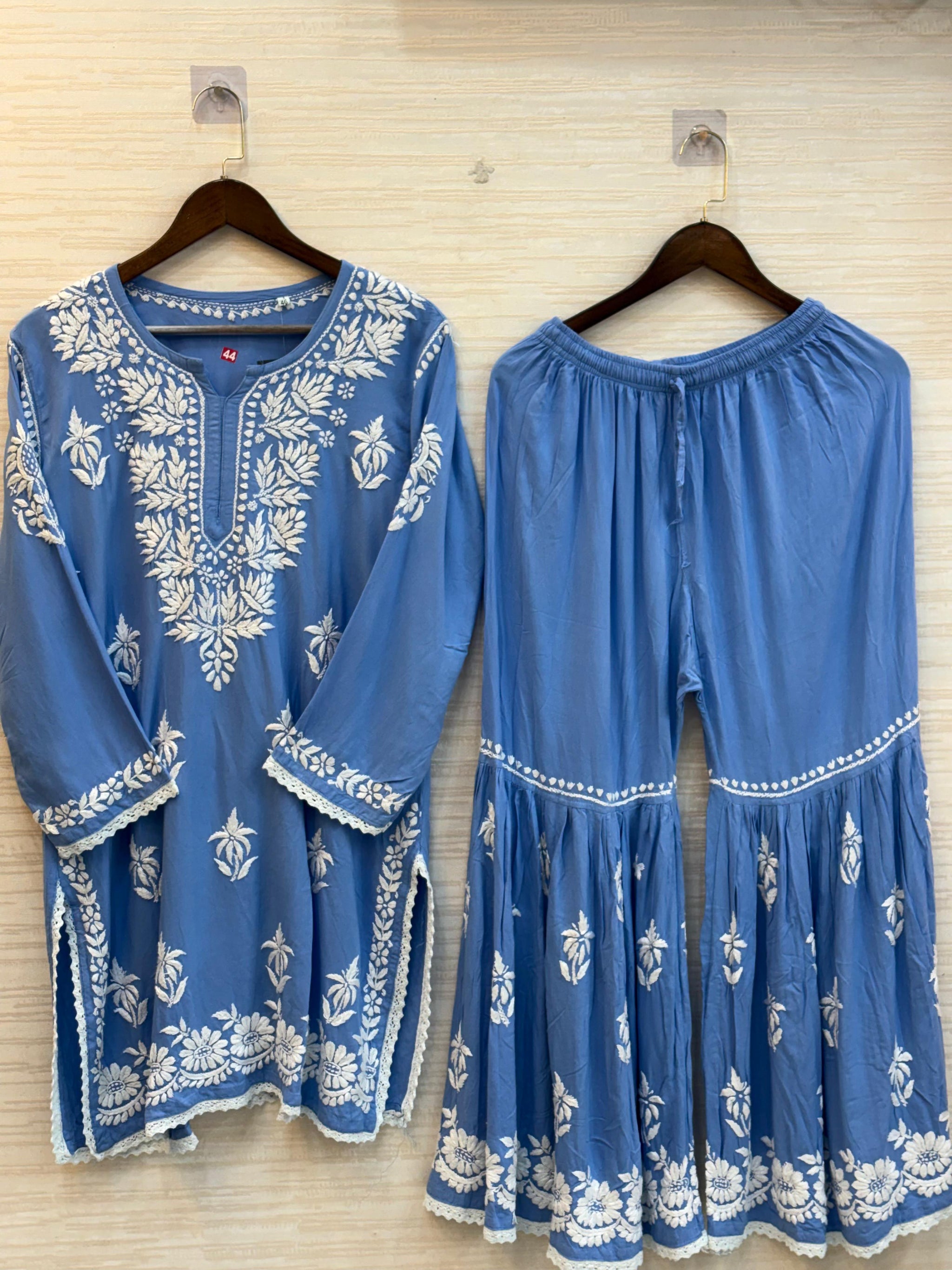 615 Lucknowi Gharara Set | Sky Blue