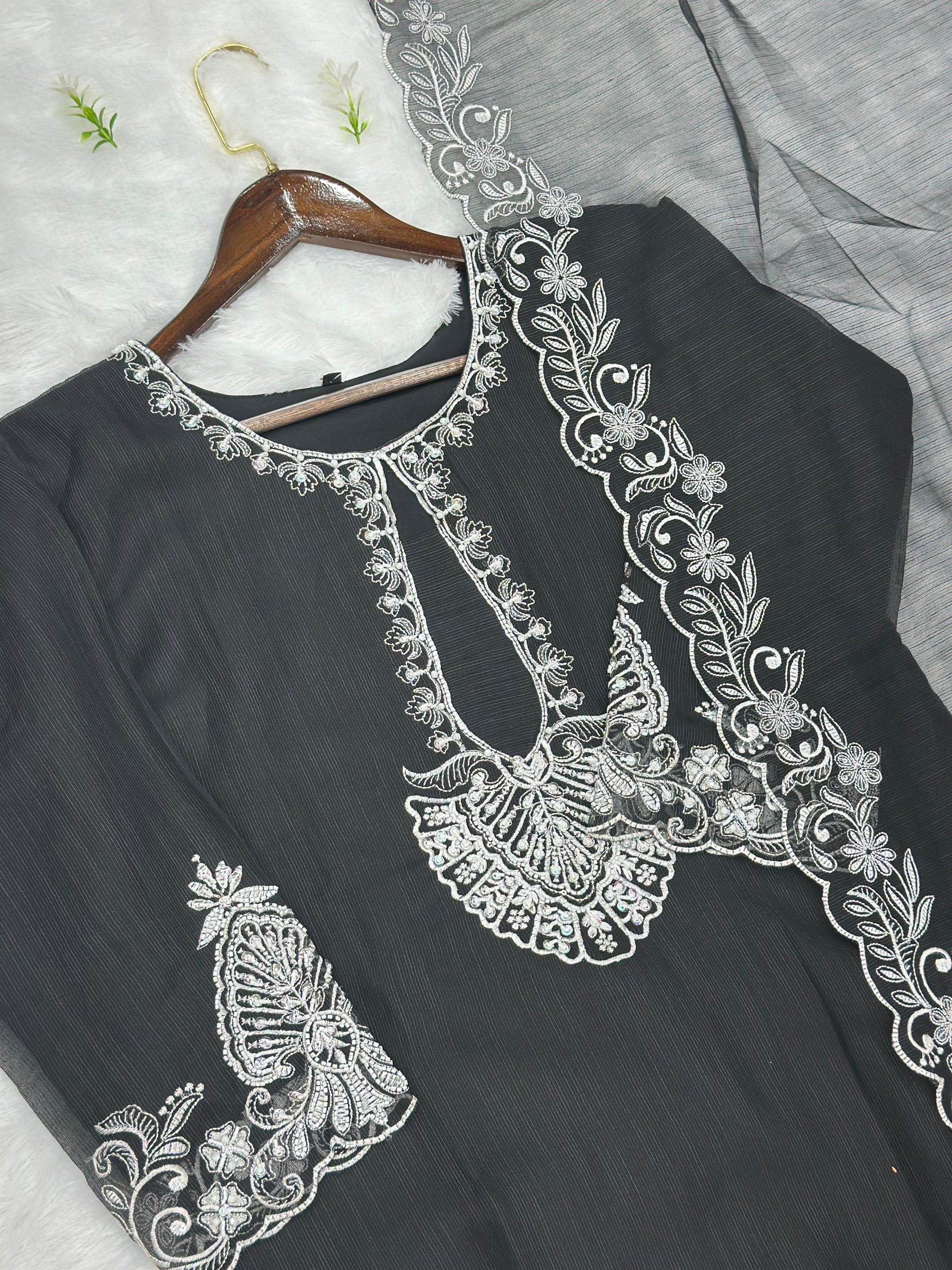 623 Premium Embroidered Pakistani Party Wear - Black