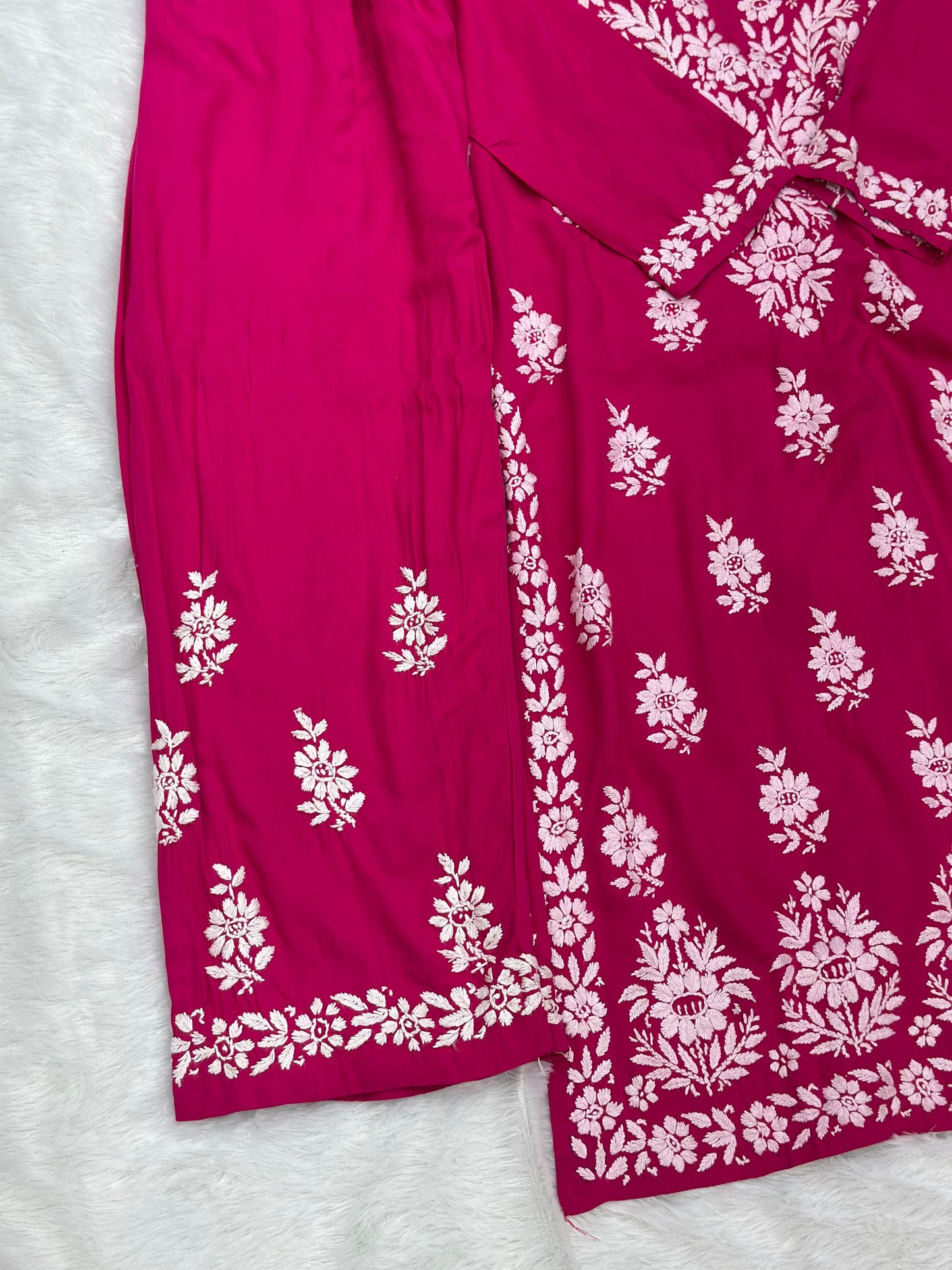 666 Lucknowi Palazzo Set - Dark Pink