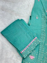 651 Pakistani Floral Party Wear Set - Aqua
