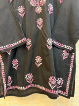 617 Lucknowi Short Kurti Set  Black - Pink