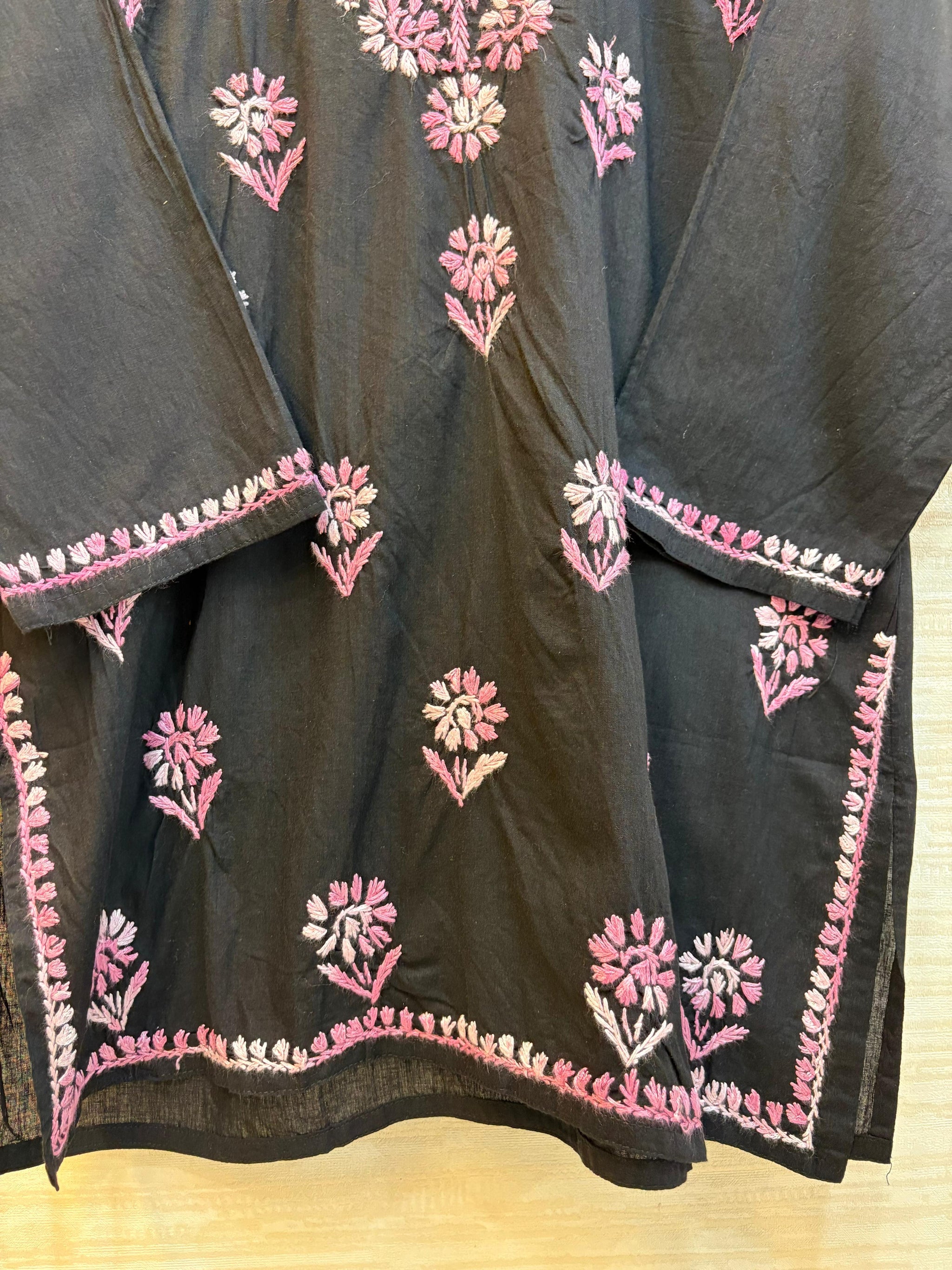 617 Lucknowi Short Kurti Set  Black - Pink