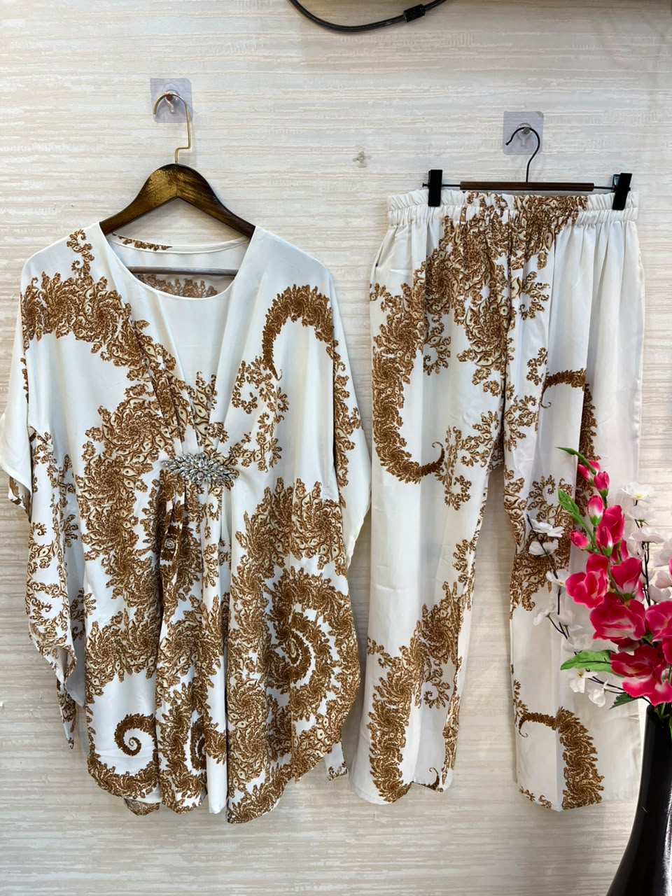 1201 Kaftan Coord Set - Cream