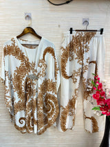 1201 Kaftan Coord Set - Cream