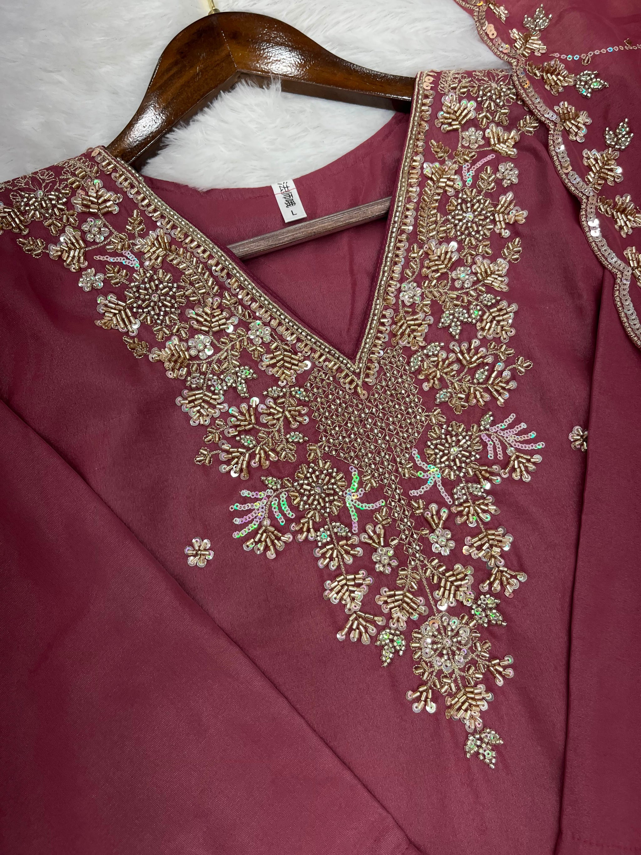 1204 Floral Hand-Work Partywear - Wine Maroon