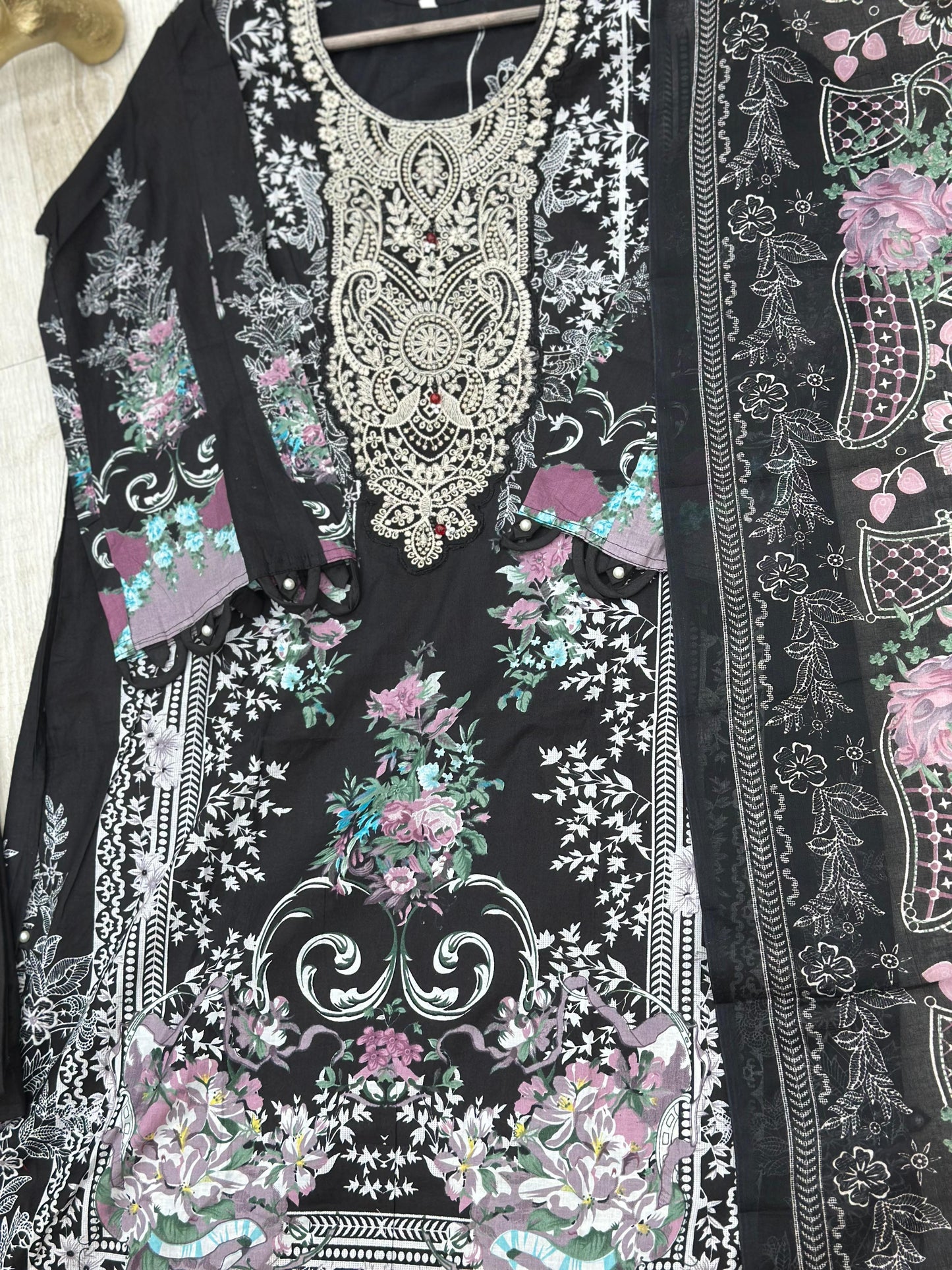 632 Premium Pakistani Lawn Suit - Black Floral