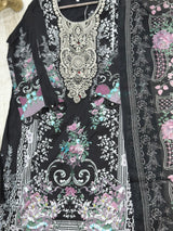 632 Premium Pakistani Lawn Suit - Black Floral