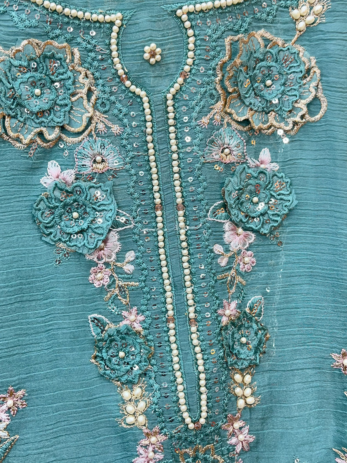 1446 Pakistani Unstitched Partywear - Teal Blue