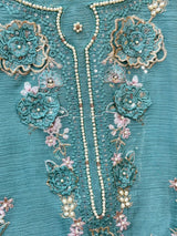 1446 Pakistani Unstitched Partywear - Teal Blue