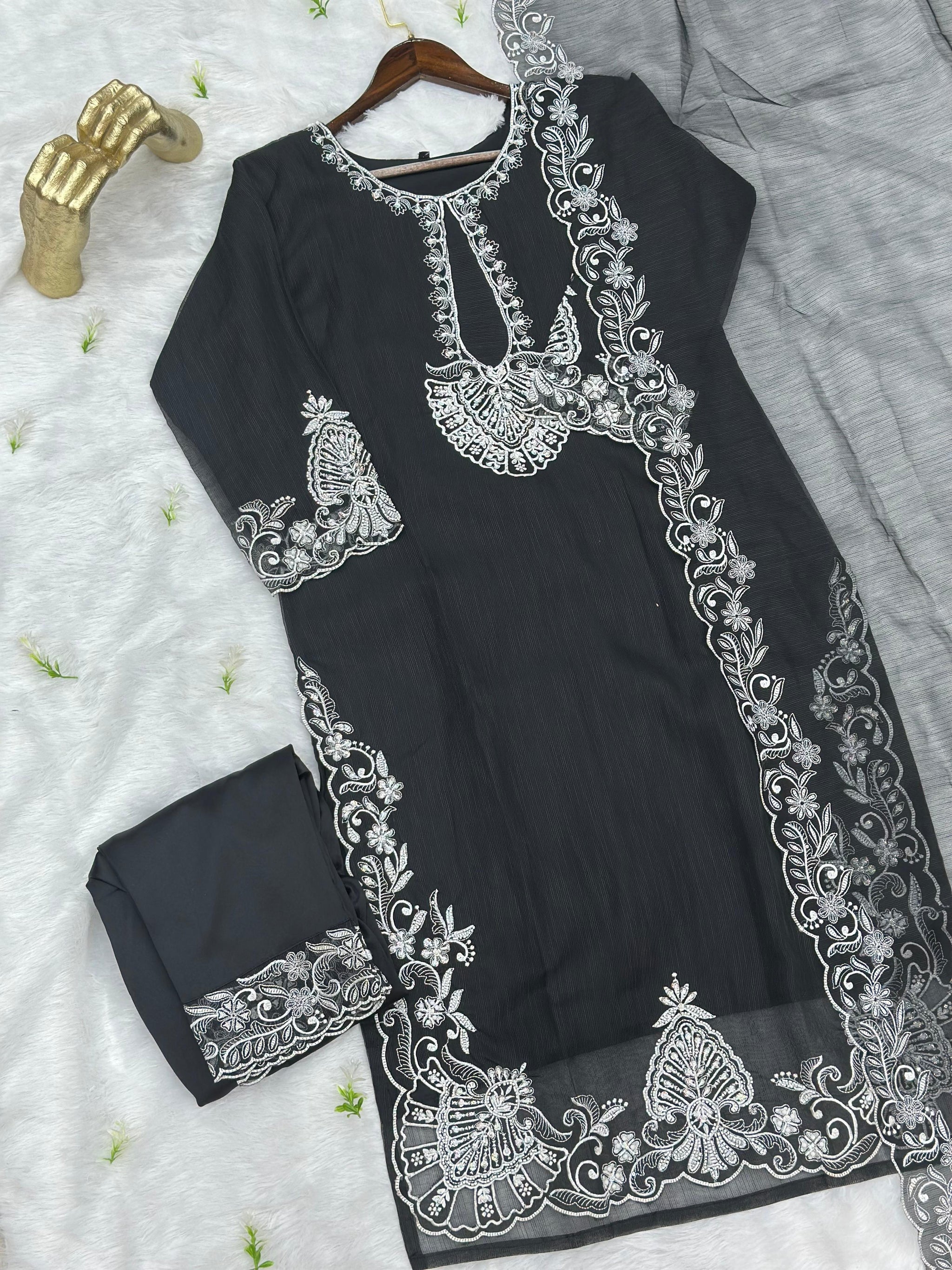 623 Premium Embroidered Pakistani Party Wear - Black