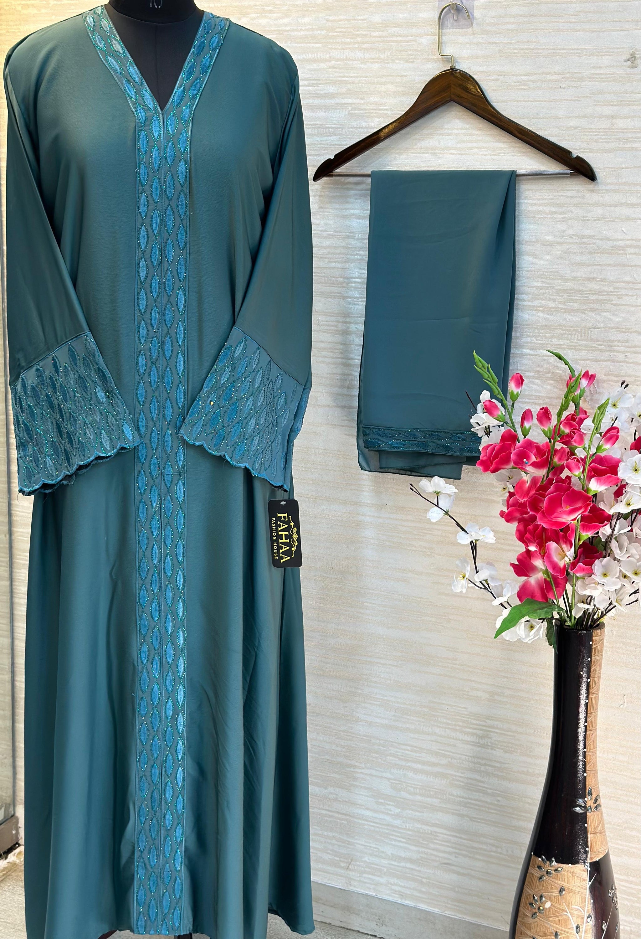 1113 The Premium Abaya - Peacock Teal