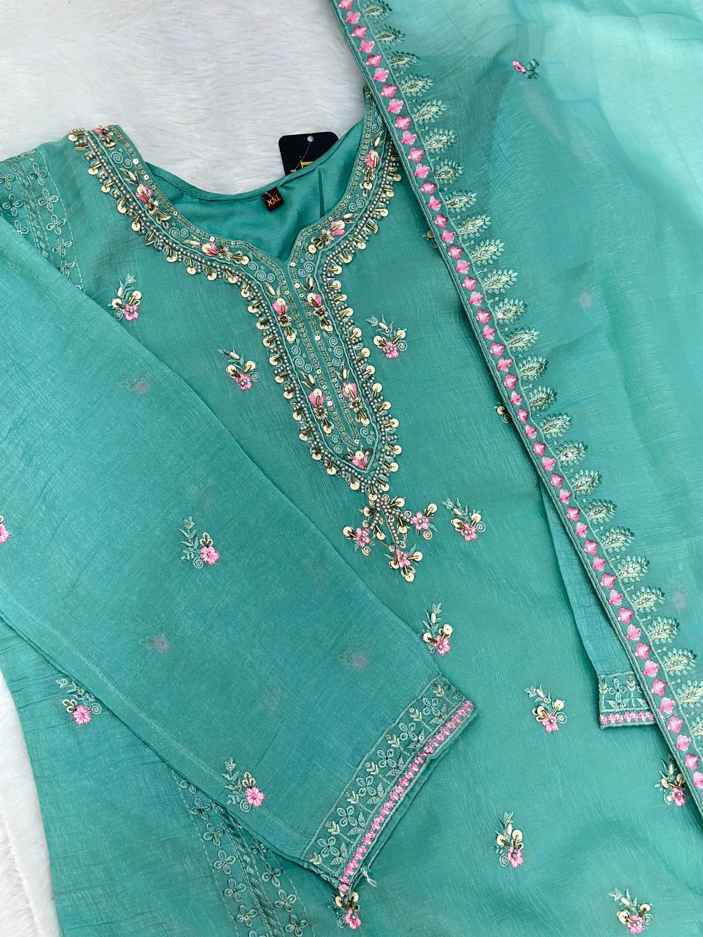 651 Pakistani Floral Party Wear Set - Aqua