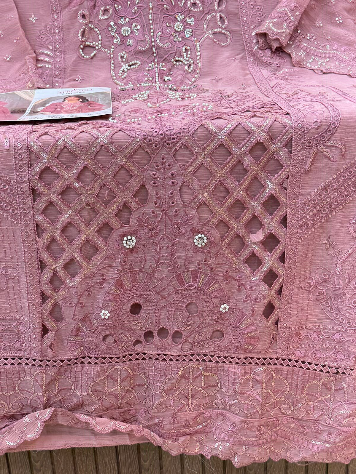 1456 Pakistani Unstitched Partywear - Rose Pink