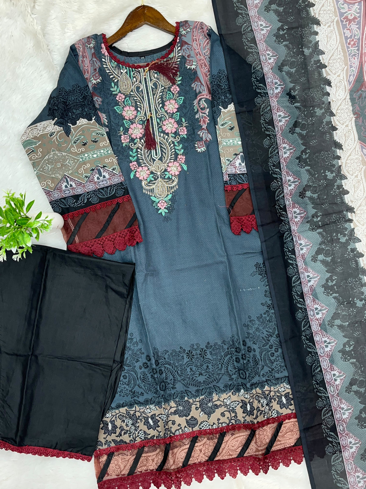 1449 Pakistani Embroidered Suit - Slate Grey