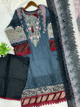 1449 Pakistani Embroidered Suit - Slate Grey