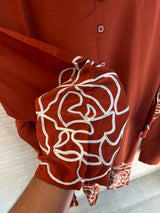1194 Floral Embroidered Coord Set - Rust