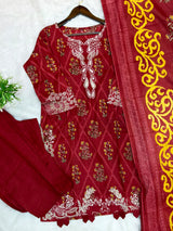 1450 Pakistani Embroidered Suit - Maroon