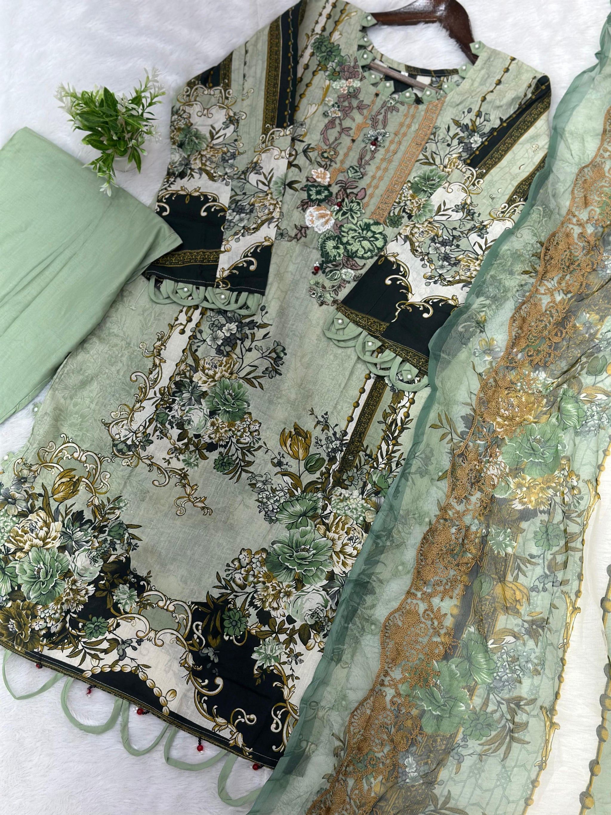 787 Readymade Jade Pakistani Floral Printed Lawn Suit