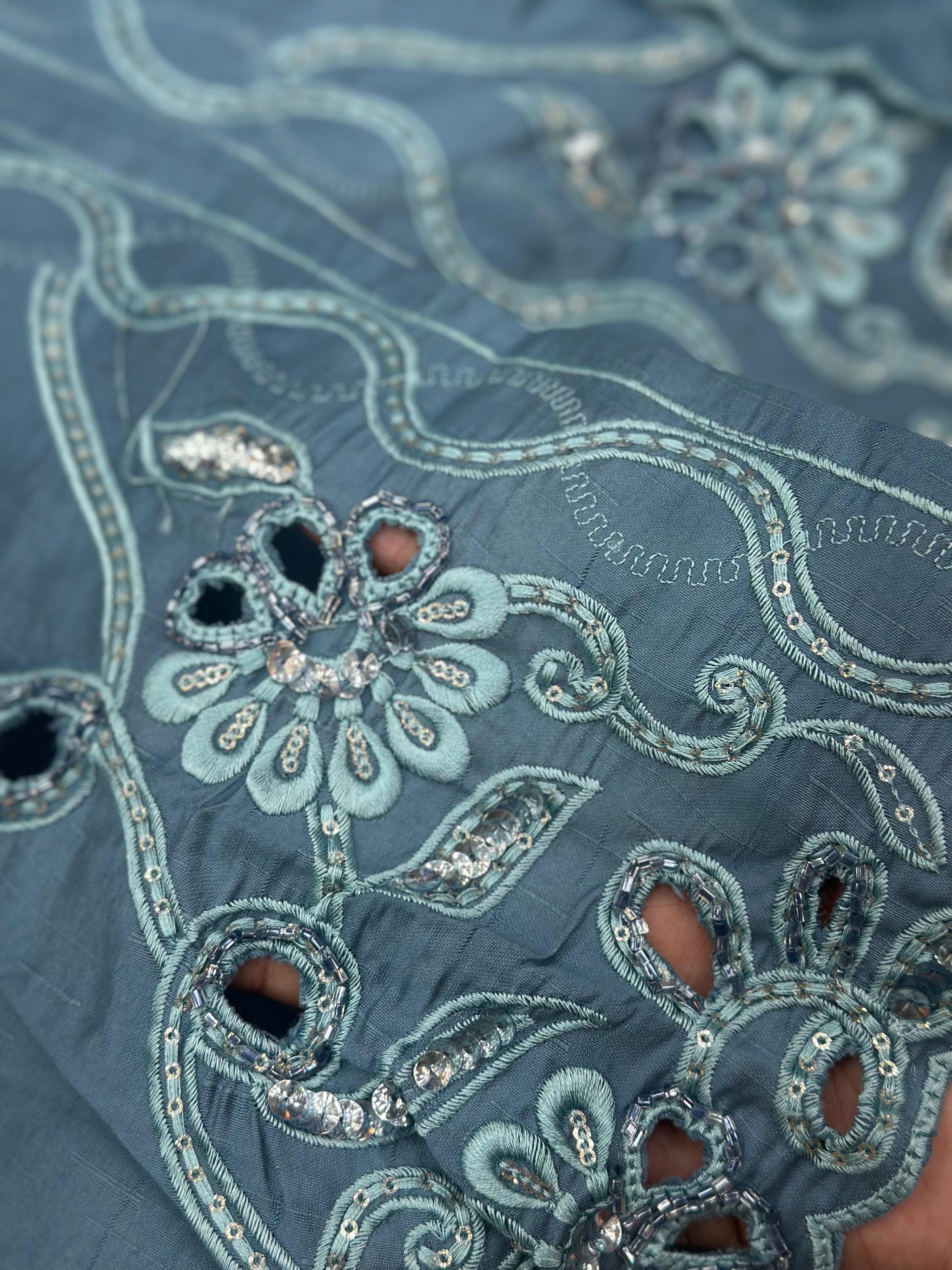 652 Pakistani Cut-Work Embroidery - Stone Blue