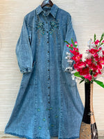 1193 Embroidered Denim Gown - Sky Blue