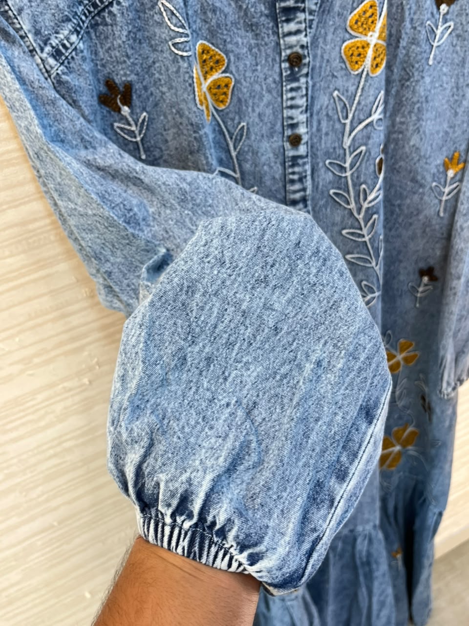1193 Embroidered Denim Gown - Blue