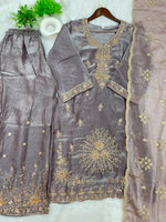 1204 Floral Hand-Work Partywear - Ash Brown