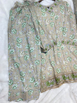 1441 Mausumery Foral Lawn Suit - Beige