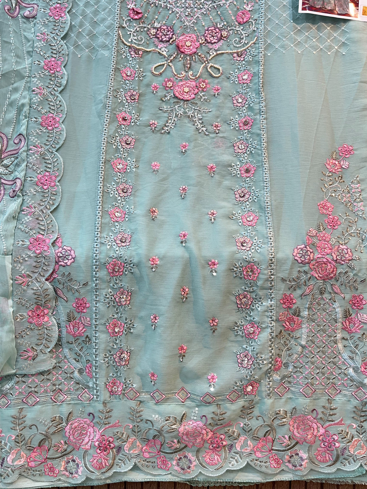 1487 Pakistani Unstitched Party Wear - Sea Green