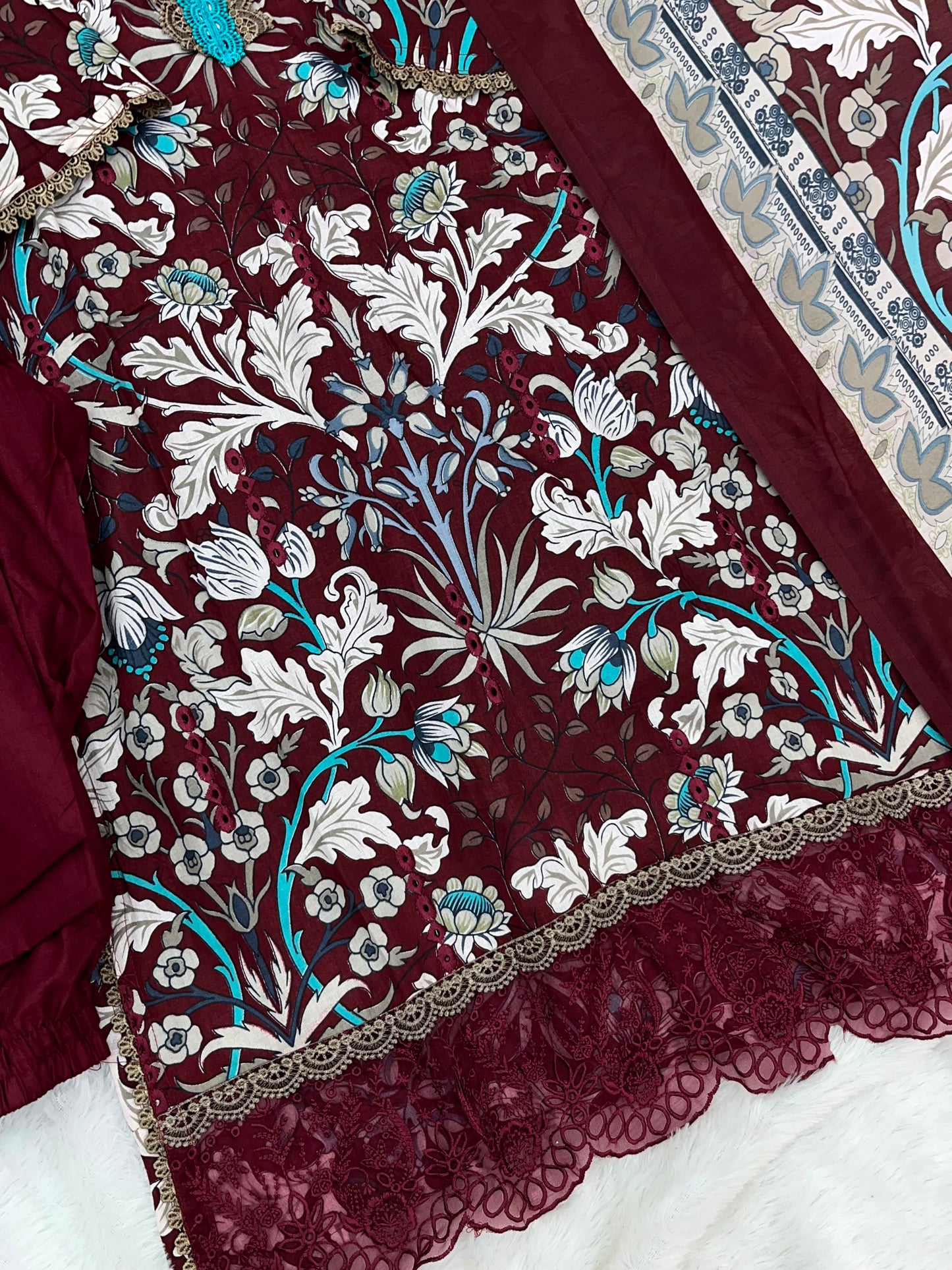 1320 Pakistani Chikankari Lawn Suit -  Brown