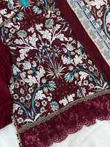 1320 Pakistani Chikankari Lawn Suit -  Brown