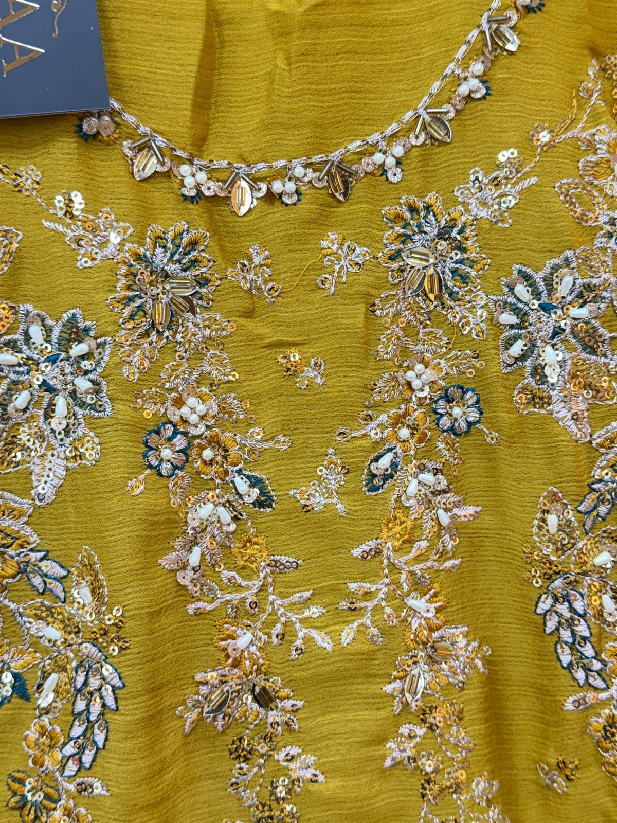 1444 Pakistani Unstitched Partywear - Mustard Yellow