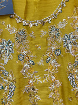 1444 Pakistani Unstitched Partywear - Mustard Yellow